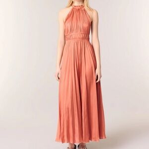 Maje Terracotta Pleated Maxi Dress